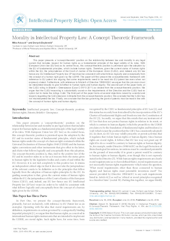 Morality in Intellectual Property Law: A Concept-Theoretic Framework Thumbnail
