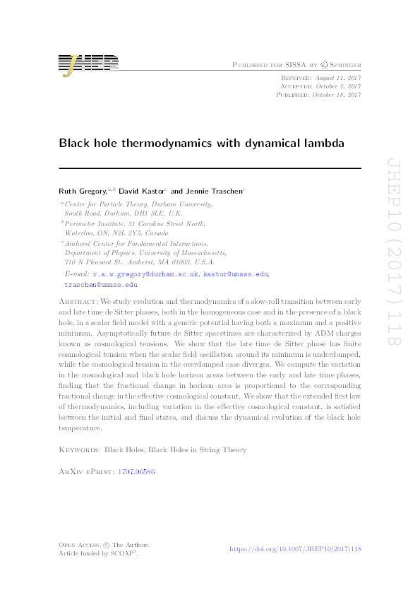 Black hole thermodynamics with dynamical lambda Thumbnail