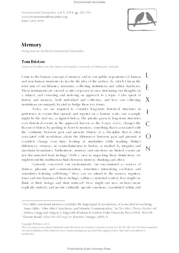 Memory: Living Lexicon for Environmental Humanities Thumbnail