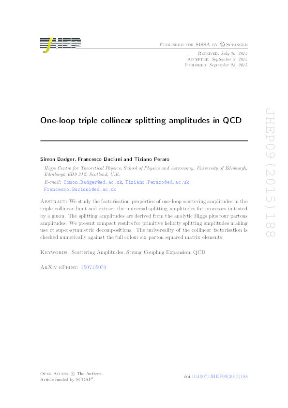 One-loop triple collinear splitting amplitudes in QCD Thumbnail