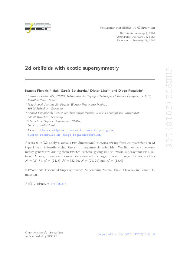 2d orbifolds with exotic supersymmetry Thumbnail