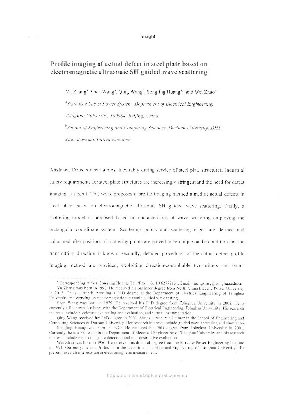 Profile imaging of actual defects in steel plate based on electromagnetic ultrasonic SH guided wave scattering Thumbnail