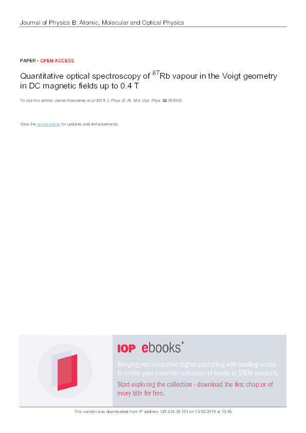 Quantitative optical spectroscopy of $^{87}$Rb vapour in the Voigt geometry in DC magnetic fields up to 0.4T Thumbnail
