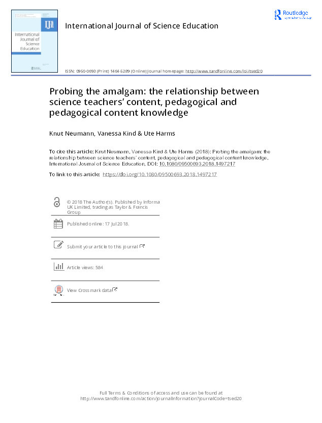 Probing the amalgam: the relationship between science teachers’ content, pedagogical and pedagogical content knowledge Thumbnail