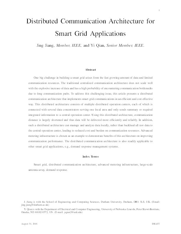 Distributed Communication Architecture for Smart Grid Applications Thumbnail