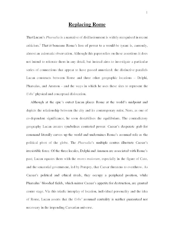 Replacing Rome: Geographic and Political Centrality in Lucan's Pharsalia Thumbnail