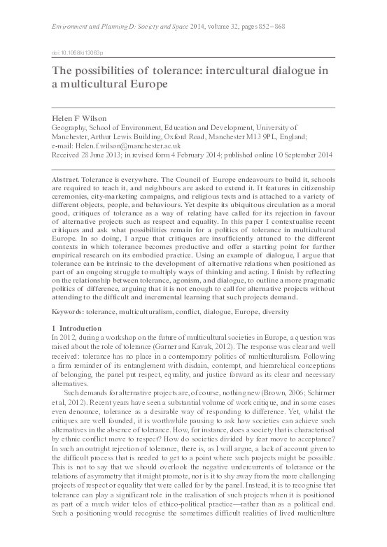 The Possibilities of Tolerance: Intercultural Dialogue in a Multicultural Europe Thumbnail