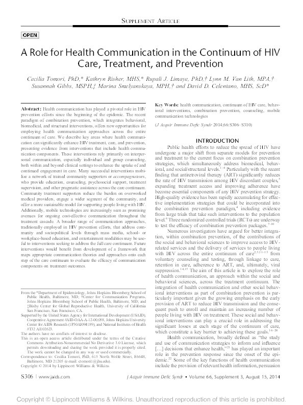 A Role for Health Communication in the Continuum of HIV Care, Treatment, and Prevention Thumbnail