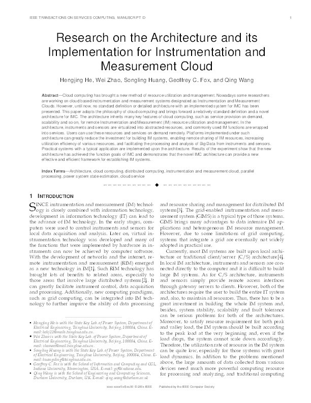 Research on the Architecture and its Implementation for Instrumentation and Measurement Cloud Thumbnail