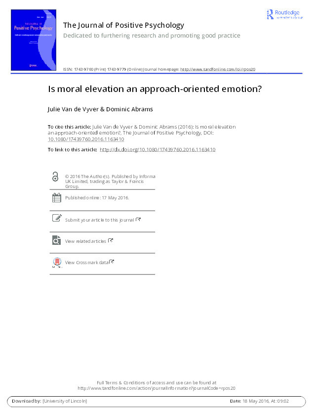 Is moral elevation an approach-oriented emotion? Thumbnail