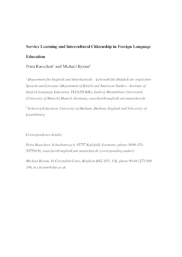 Service learning and intercultural citizenship in foreign-language education Thumbnail