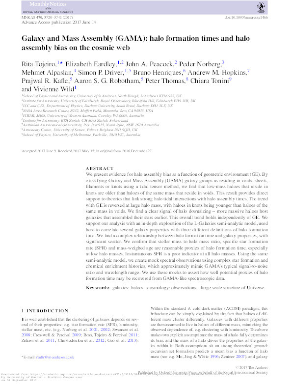 Galaxy and Mass Assembly (GAMA): halo formation times and halo assembly bias on the cosmic web Thumbnail