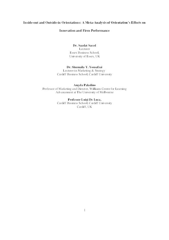 Inside-out and outside-in orientations: A meta-analysis of orientation's effects on innovation and firm performance Thumbnail