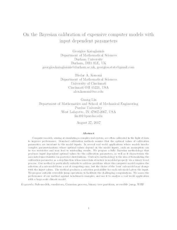 On the Bayesian calibration of expensive computer models with input dependent parameters Thumbnail