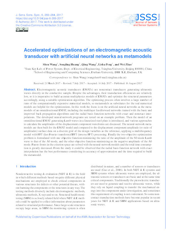 Accelerated optimizations of an electromagnetic acoustic transducer with artificial neural networks as metamodels Thumbnail