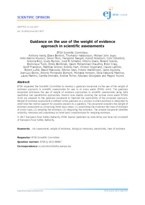Guidance on the use of the weight of evidence approach in scientific assessments Thumbnail