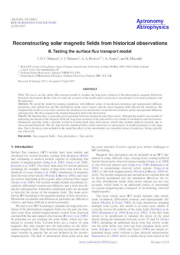 Reconstructing solar magnetic fields from historical observations Thumbnail