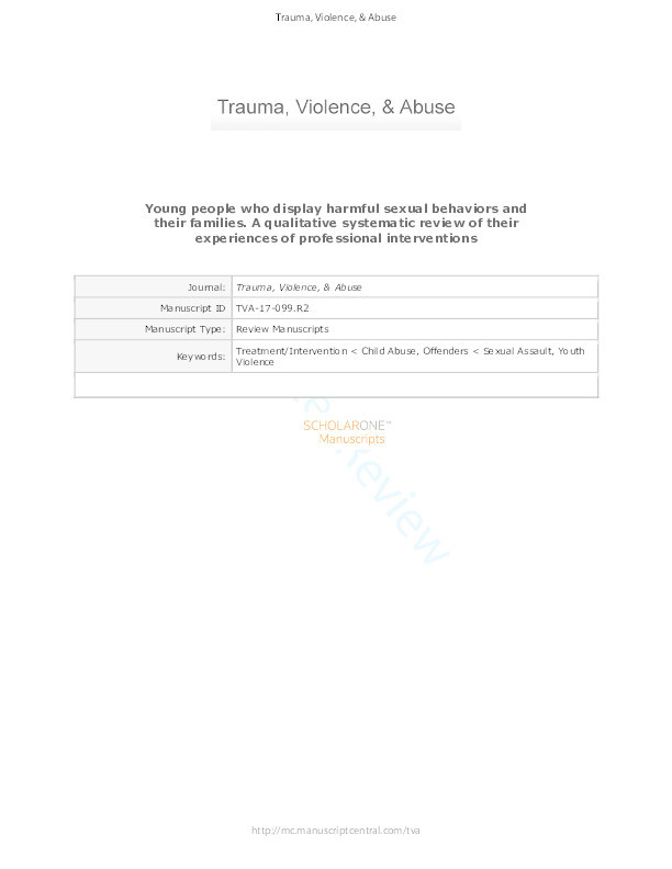 Young people who display harmful sexual behaviors and their families: A qualitative systematic review of their experiences of professional interventions Thumbnail