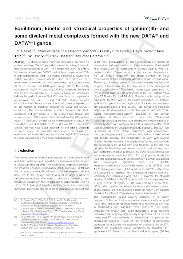 Equilibrium, Kinetic and Structural Properties of Gallium(III) and Some Divalent Metal Complexes Formed with the New DATAm and DATA5m Ligands Thumbnail
