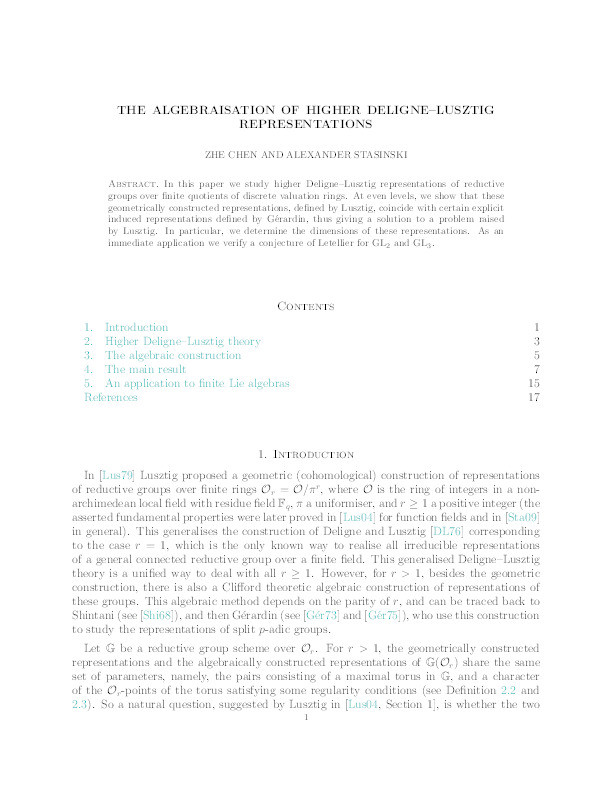 The algebraisation of higher Deligne–Lusztig representations Thumbnail