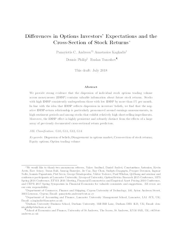 Differences in options investors' expectations and the cross-section of stock returns Thumbnail