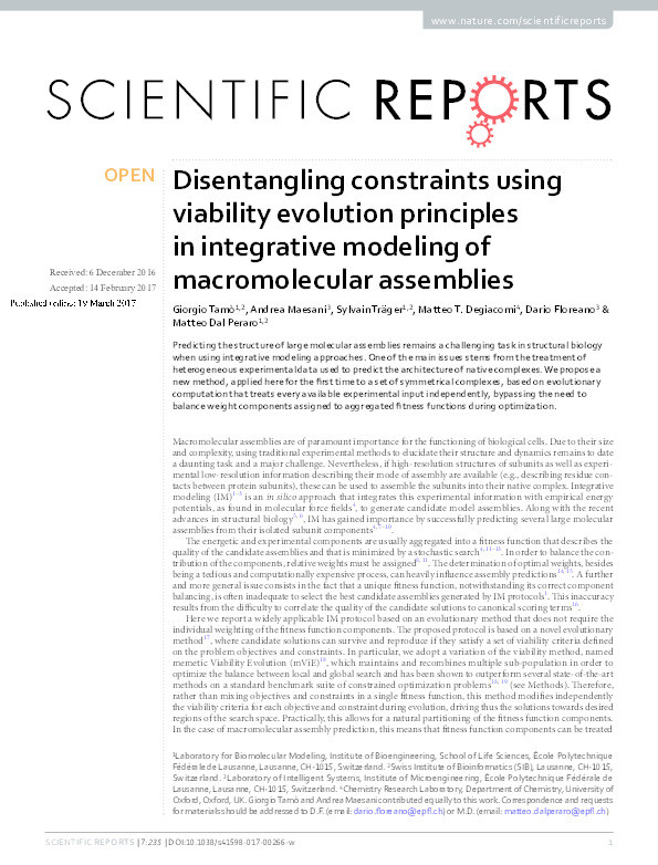 Disentangling constraints using viability evolution principles in integrative modeling of macromolecular assemblies Thumbnail