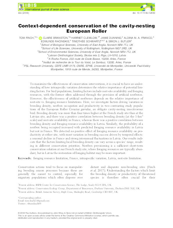 Context-dependent conservation of the cavity-nesting European Roller Thumbnail