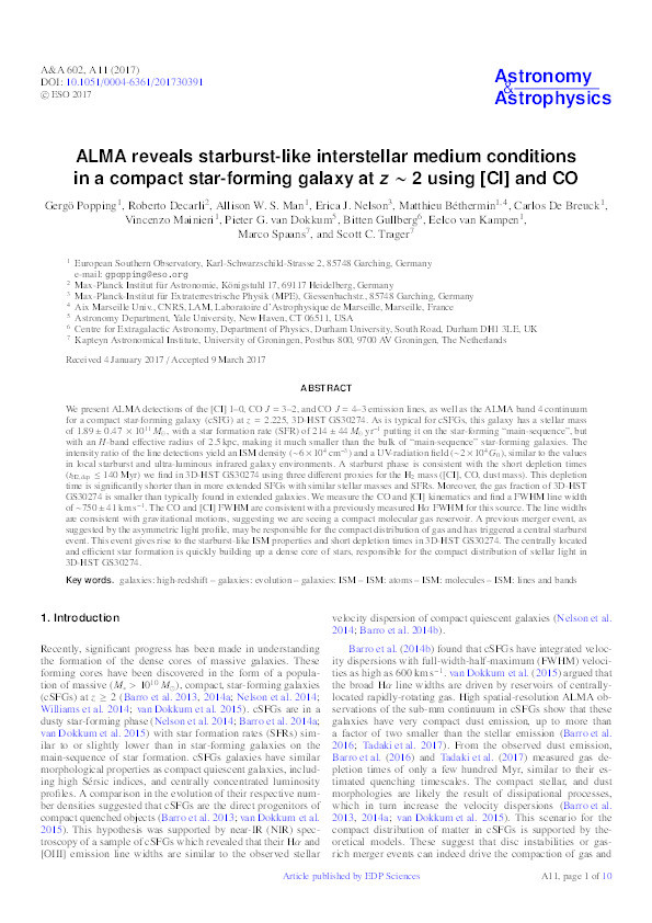 ALMA reveals starburst-like interstellar medium conditions in a compact star-forming galaxy at z ~ 2 using [CI] and CO Thumbnail