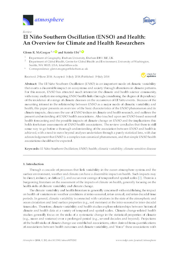 El Niño Southern Oscillation (ENSO) and Health: An Overview for Climate and Health Researchers Thumbnail