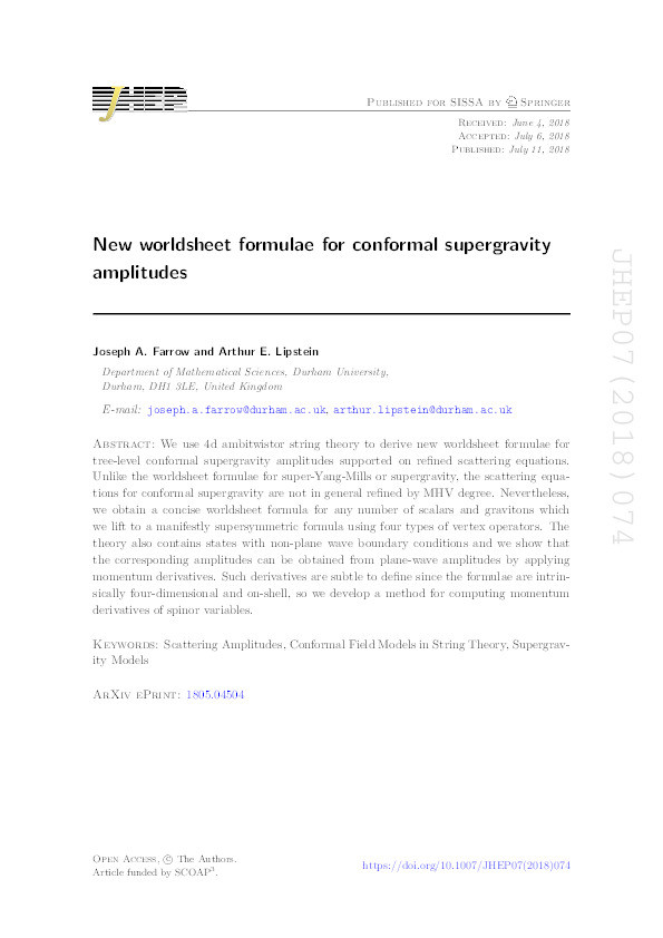 New worldsheet formulae for conformal supergravity amplitudes Thumbnail