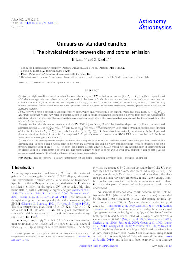Quasars as standard candles Thumbnail