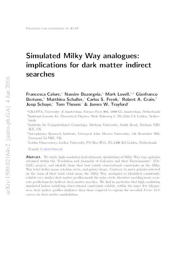 Simulated Milky Way analogues: implications for dark matter indirect searches Thumbnail