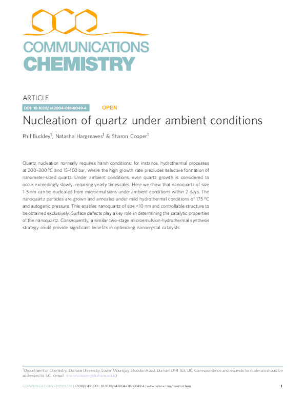 Nucleation of quartz under ambient conditions Thumbnail