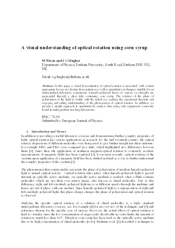 A visual understanding of optical rotation using corn syrup Thumbnail