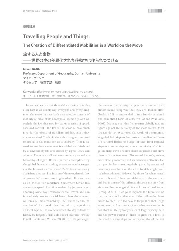 Travelling People and Things:The Creation of Differentiated Mobilities in a World on the Move Thumbnail