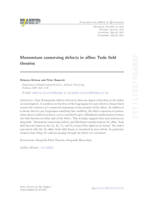 Momentum conserving defects in affine Toda field theories Thumbnail