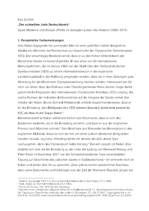 Der schnellste Jude Deutschlands“ – Sport, Moderne und (Körper-)politik im bewegten Leben Alex Natans (1906–1971) Thumbnail