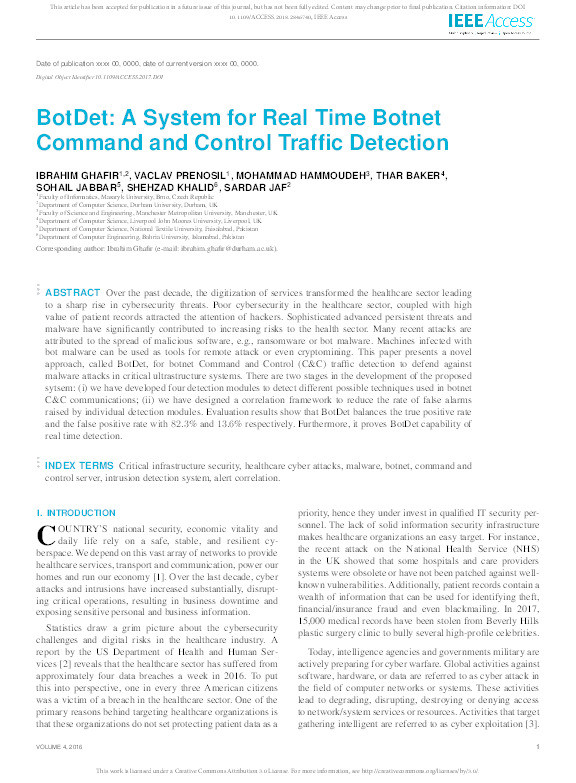 BotDet: A System for Real Time Botnet Command and Control Traffic Detection Thumbnail
