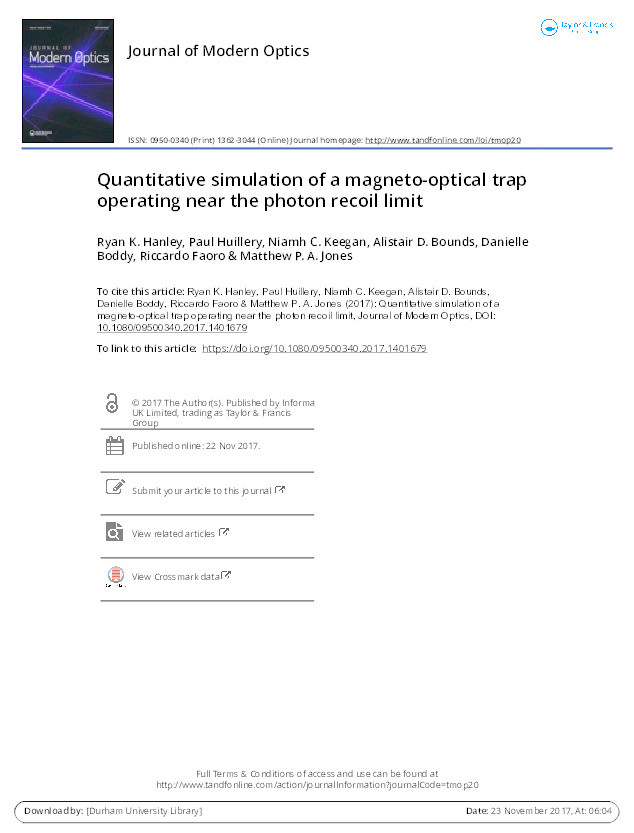 Quantitative simulation of a magneto-optical trap operating near the photon recoil limit Thumbnail