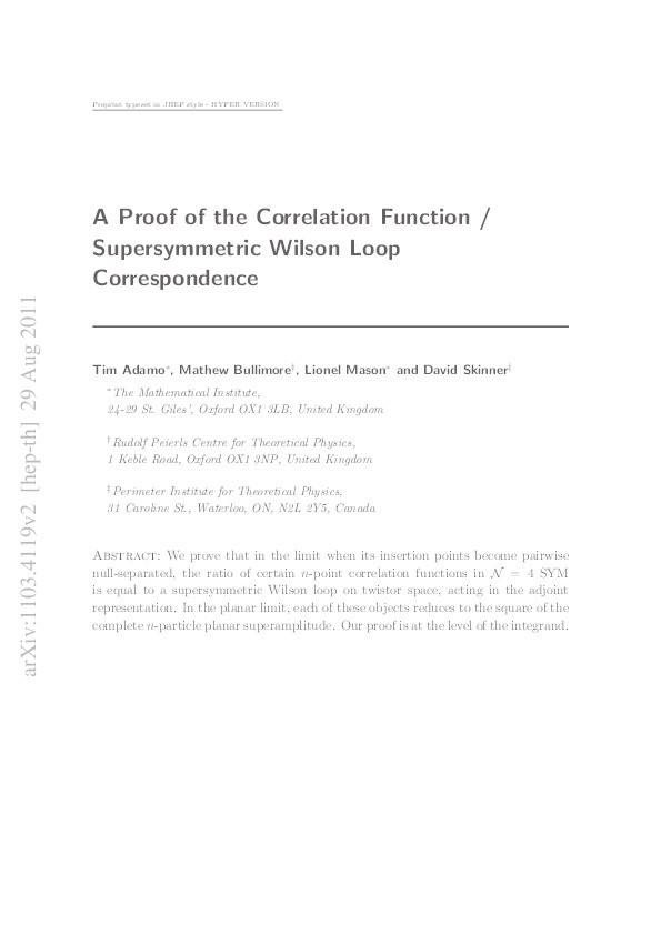 A proof of the correlation function/supersymmetric Wilson loop correspondence Thumbnail
