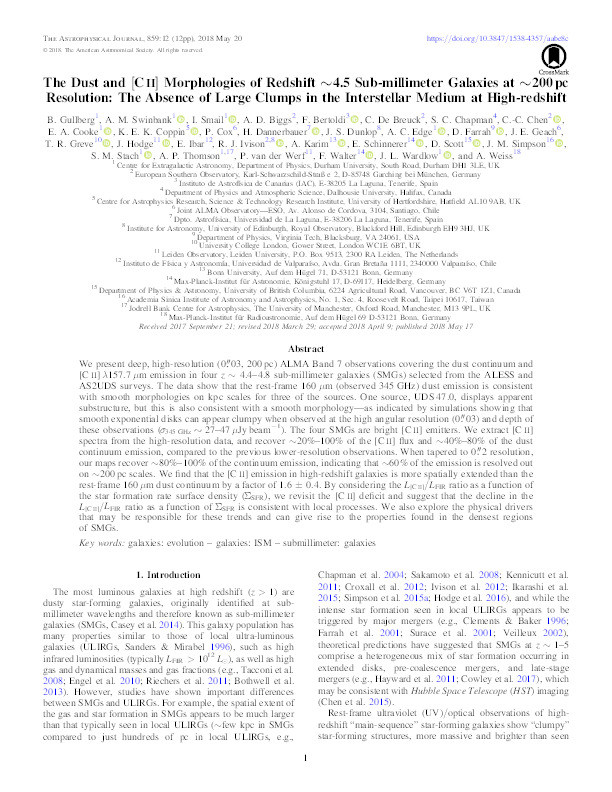 The Dust and [C ii] Morphologies of Redshift ∼4.5 Sub-millimeter Galaxies at ∼200 pc Resolution: The Absence of Large Clumps in the Interstellar Medium at High-redshift Thumbnail