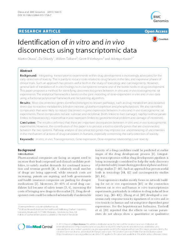 Identification of in vitro and in vivo disconnects using transcriptomic data Thumbnail