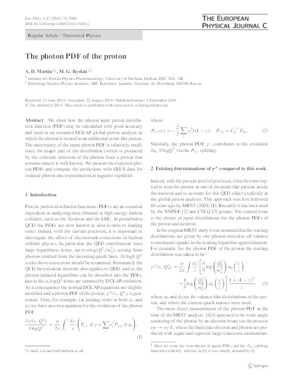 The photon PDF of the proton Thumbnail