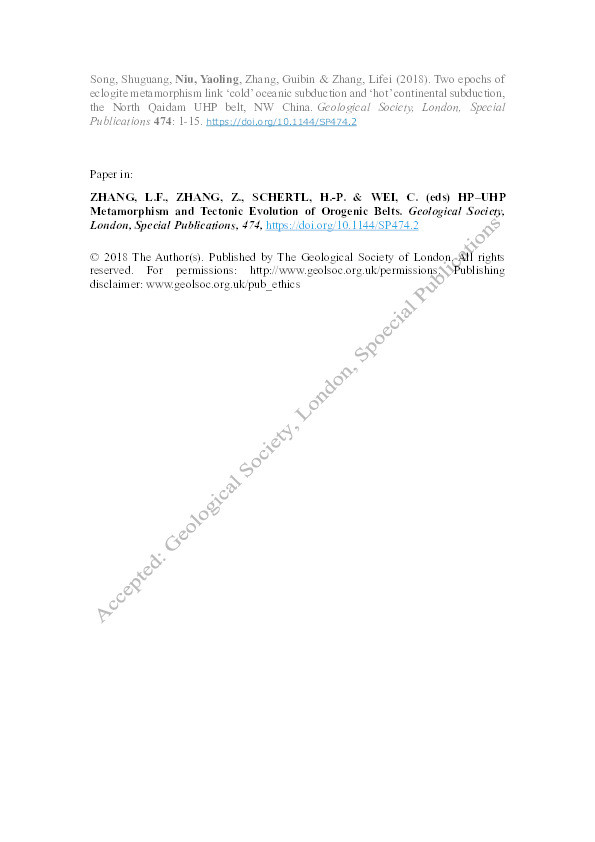 Two epochs of eclogite metamorphism link ‘cold’ oceanic subduction and ‘hot’ continental subduction, the North Qaidam UHP belt, NW China Thumbnail