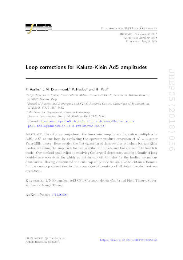 Loop corrections for Kaluza-Klein AdS amplitudes Thumbnail
