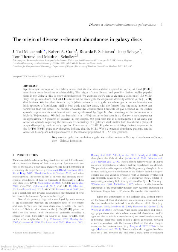 The origin of diverse α-element abundances in galaxy discs Thumbnail