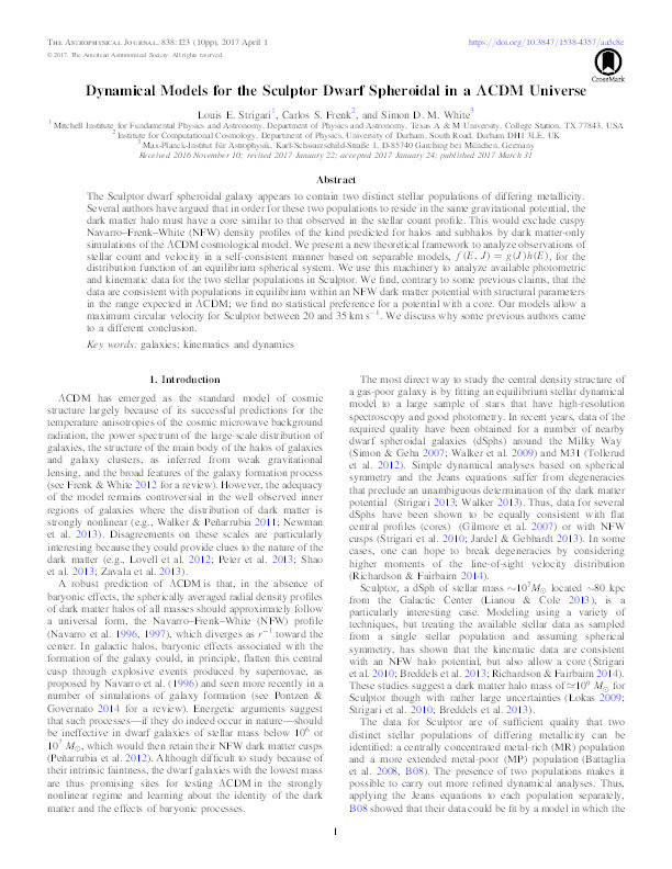 Dynamical Models for the Sculptor Dwarf Spheroidal in a ΛCDM Universe Thumbnail