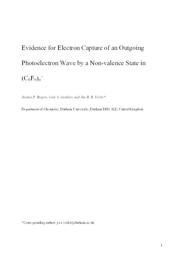 Evidence of Electron Capture of an Outgoing Photoelectron Wave by a Nonvalence State in (C6F6)n– Thumbnail
