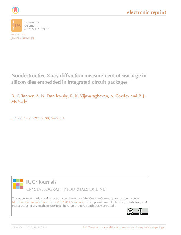 Nondestructive X-ray diffraction measurement of warpage in silicon dies embedded in integrated circuit packages Thumbnail