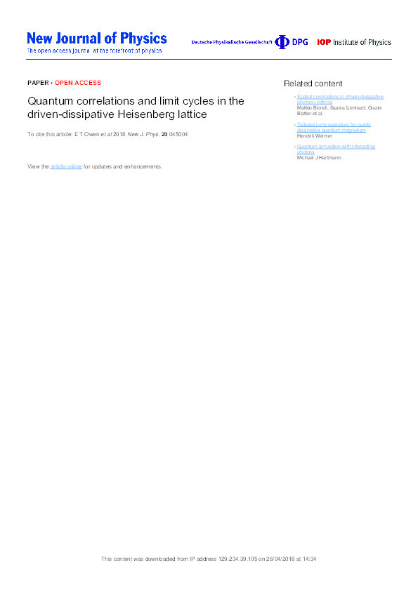 Quantum correlations and limit cycles in the driven-dissipative Heisenberg lattice Thumbnail